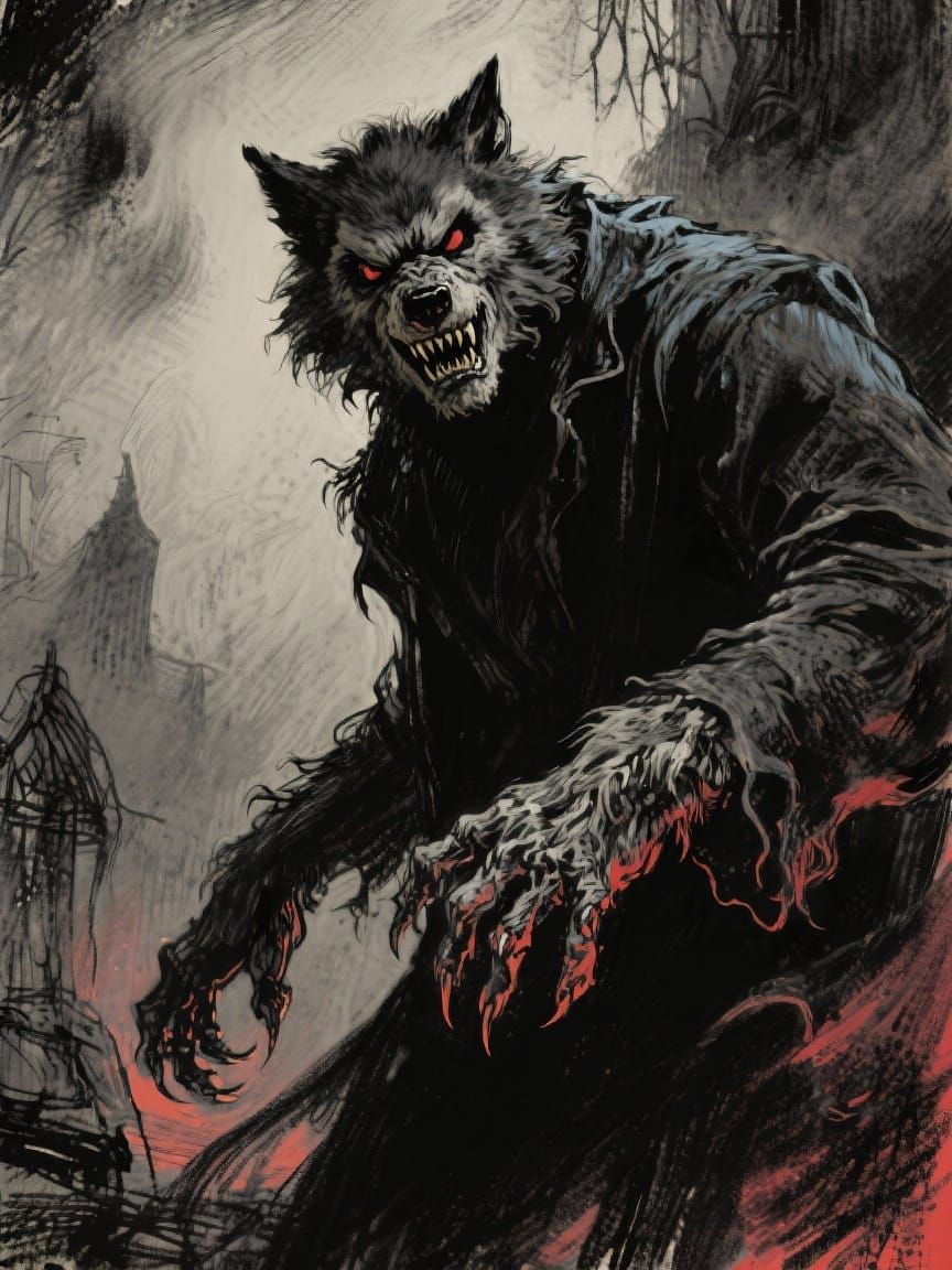 Classic Horror Wolfman Portrait with Dramatic Lighting