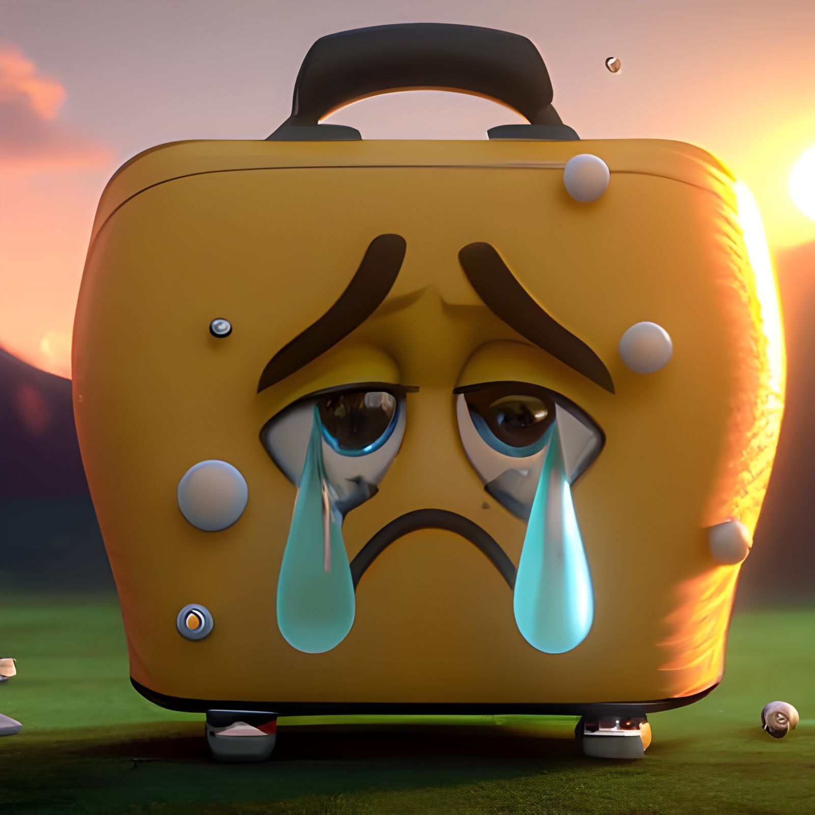 Adorable Crying Briefcase in 3D Animation Style