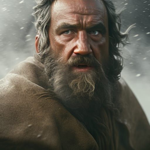 Gruff Sea Captain Navigating Storm: Close-Up Portrait