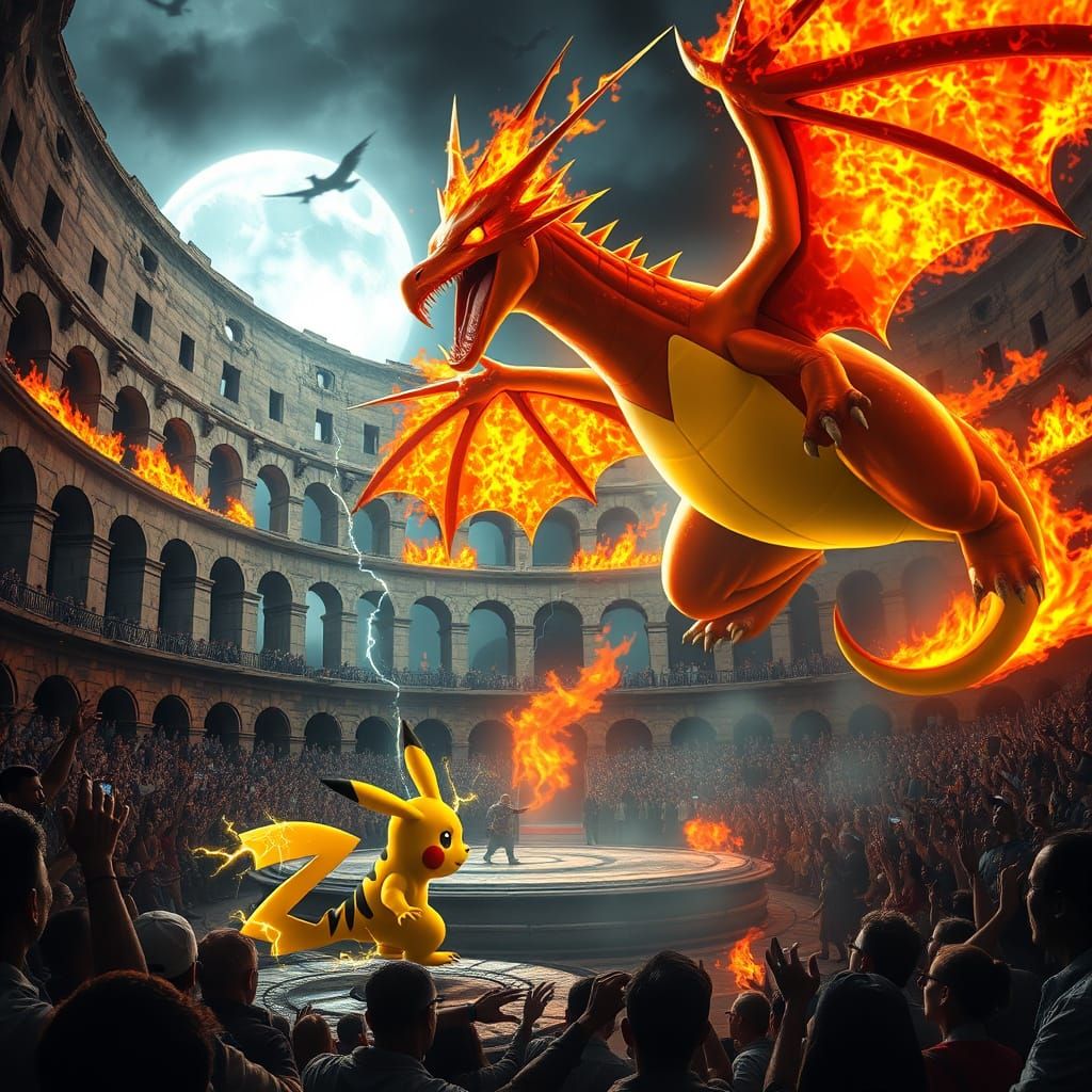 Miniature Pikachu Battles Gargantuan Charizard in Ancient Co...