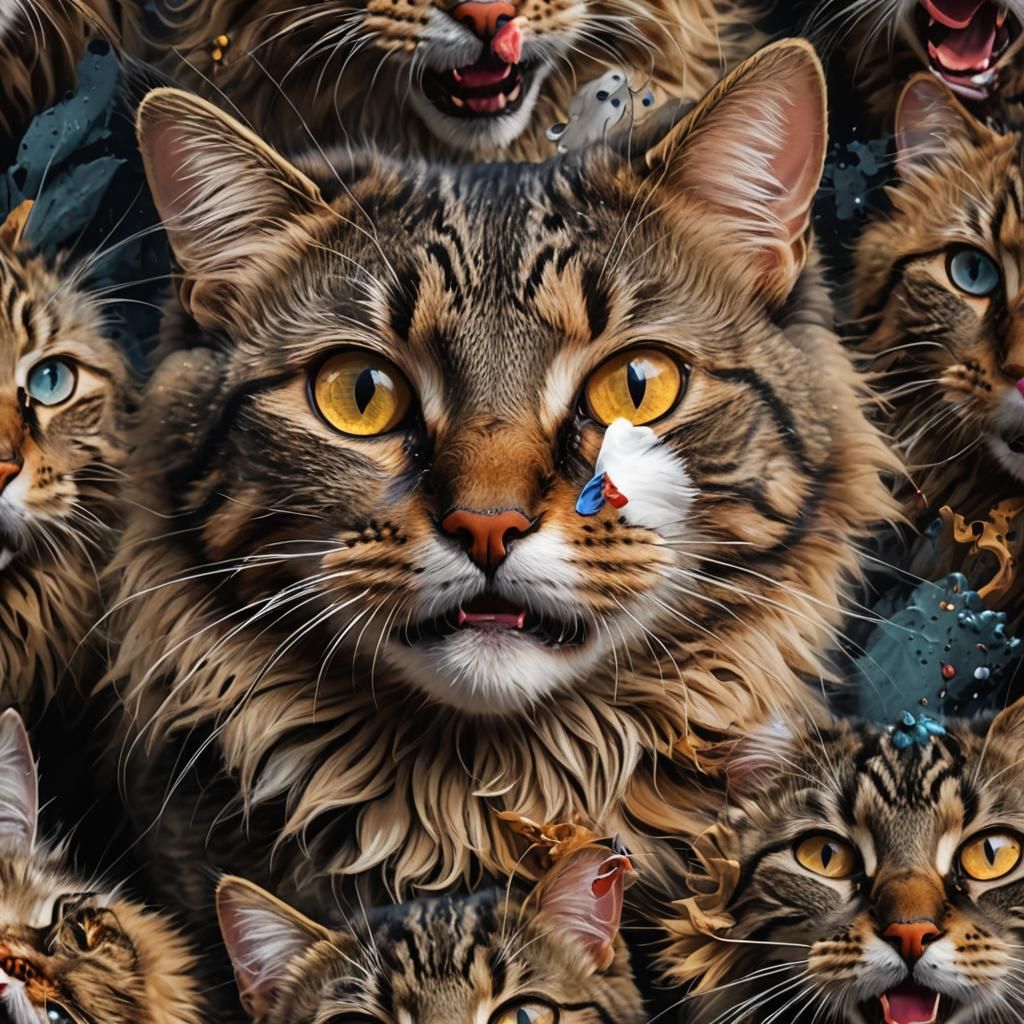 Confused Cross-Eyed Cat Illustration in Detailed Style