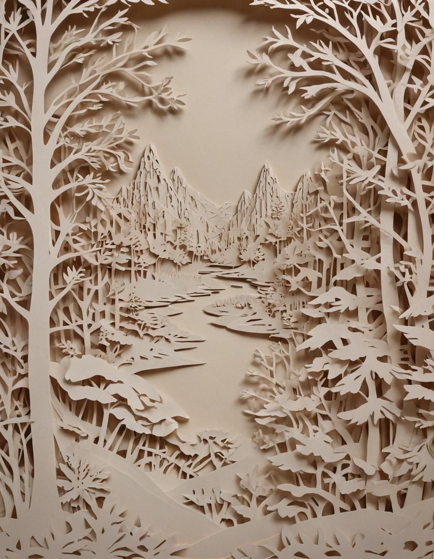 Abstract Kirigami Landscape Art