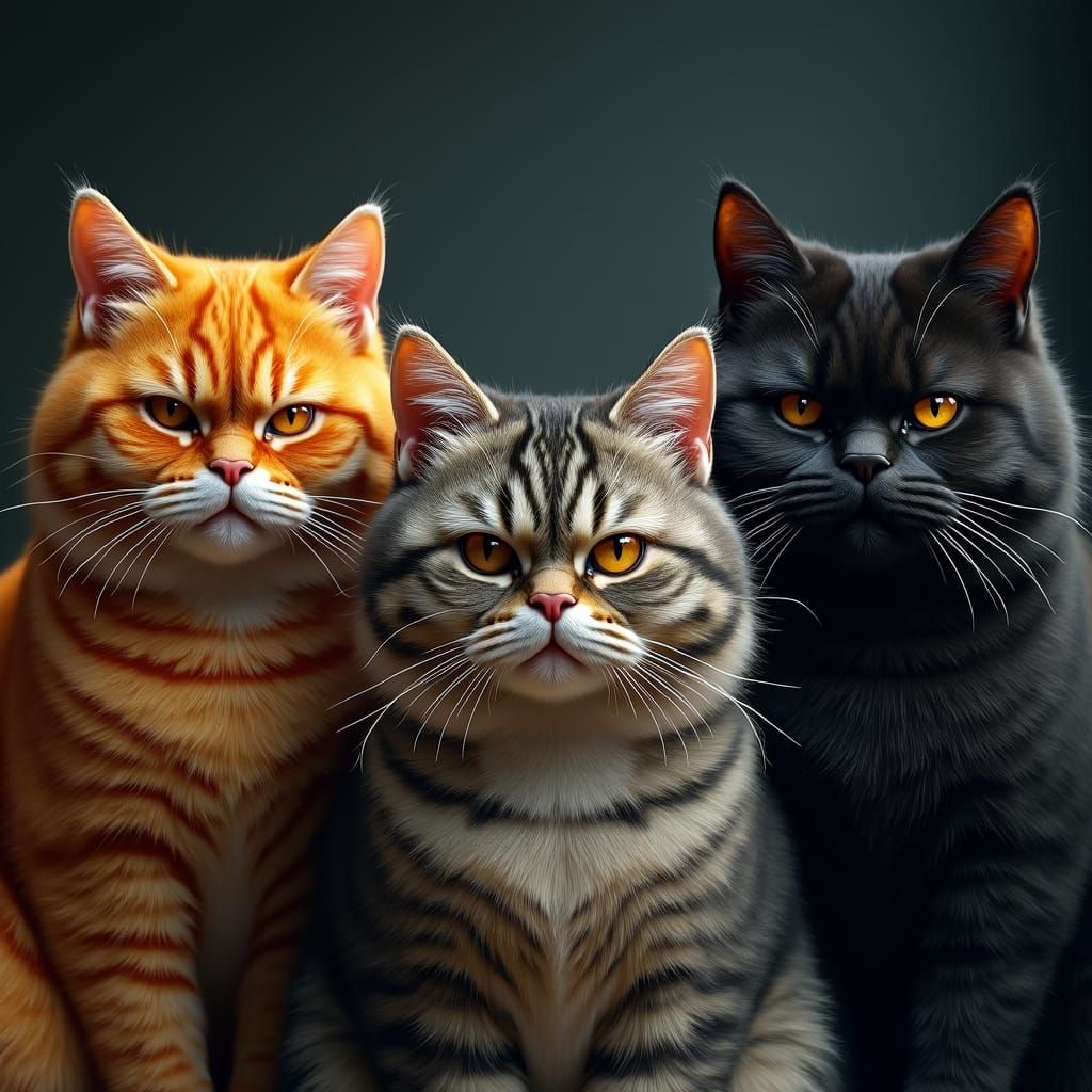 Grumpy Obese Cats Portrait in Digital Art Style