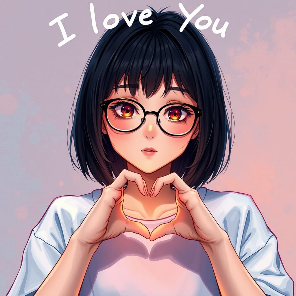 Girl with Glasses Makes Heart Shape: Splash Art