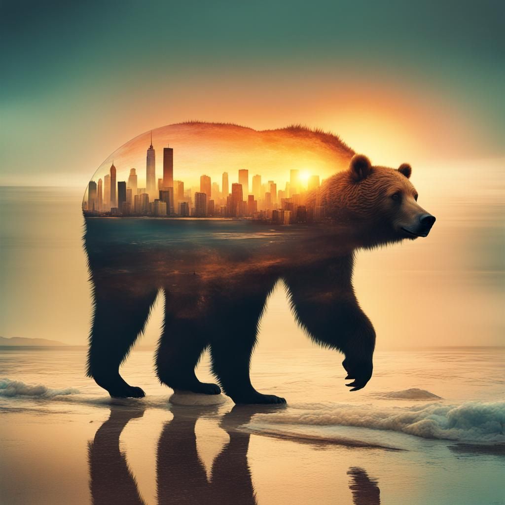 Surreal Bear City Beach Sunset Double Exposure