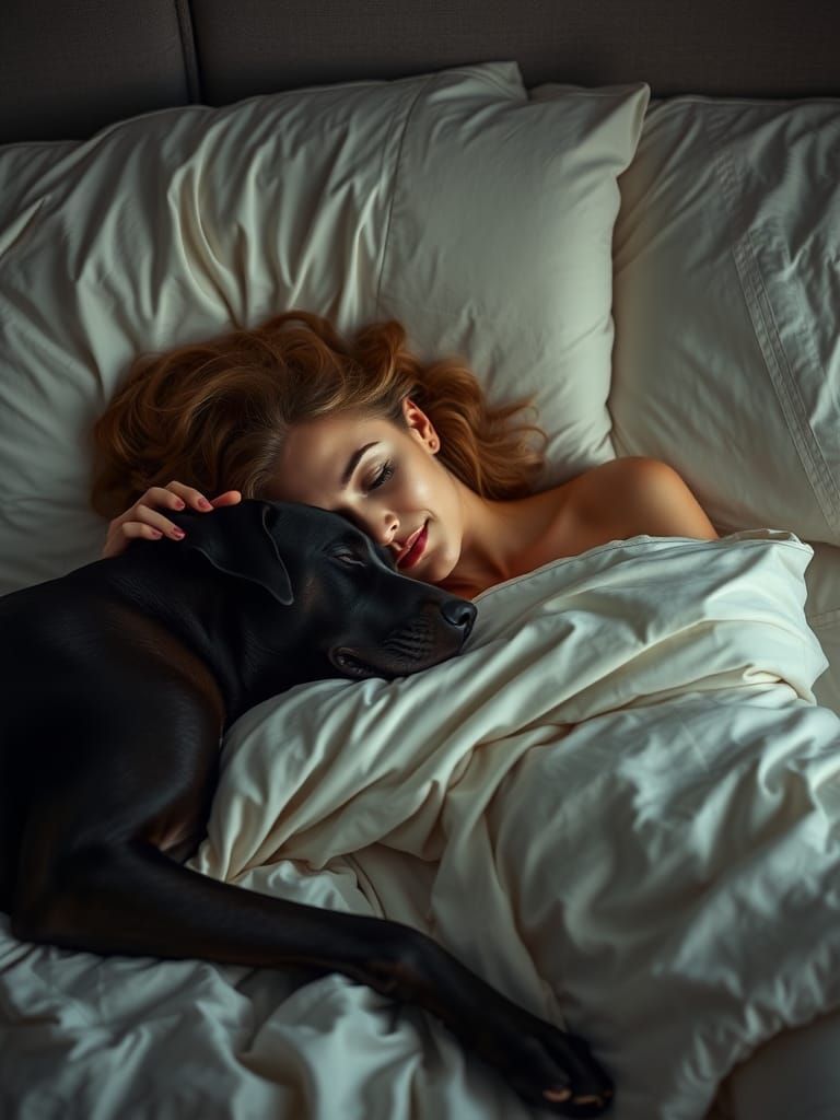 Woman Sleeping with Great Dane