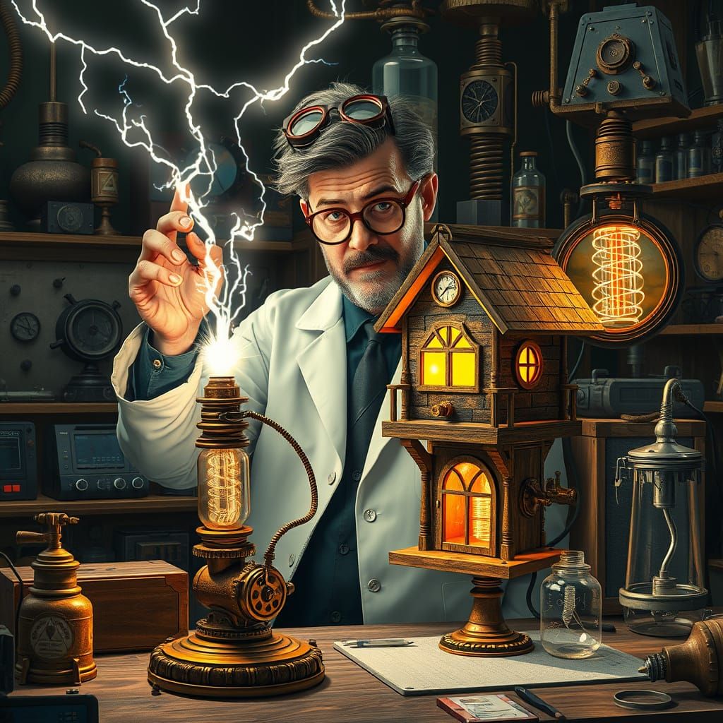 Steampunk Birdhouse Activated by Mad Scientist