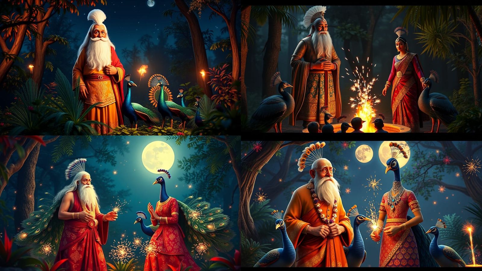 Animated 3D Peacock Couple Celebrates with Family