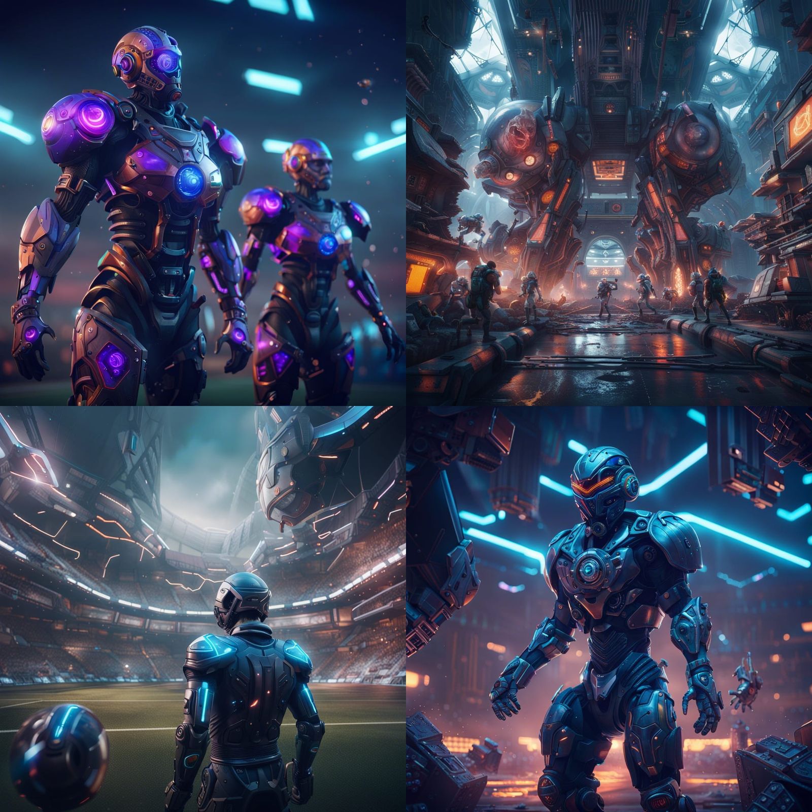 Cyborgs Playing Football: Detailed Matte Painting