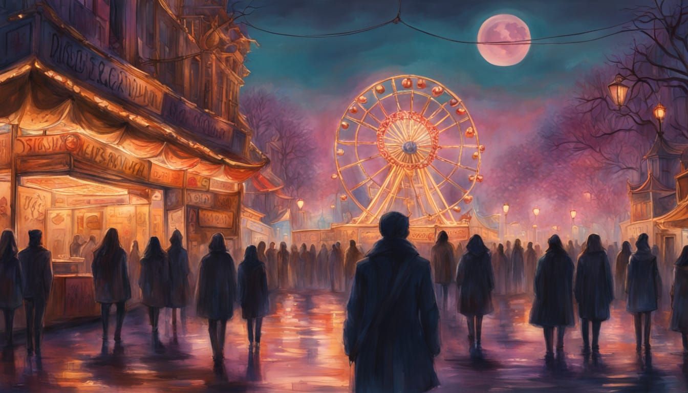 Watercolor Surreal music album cover concept for a dark ambient genre that showcases a closed sinister carnival set in a...