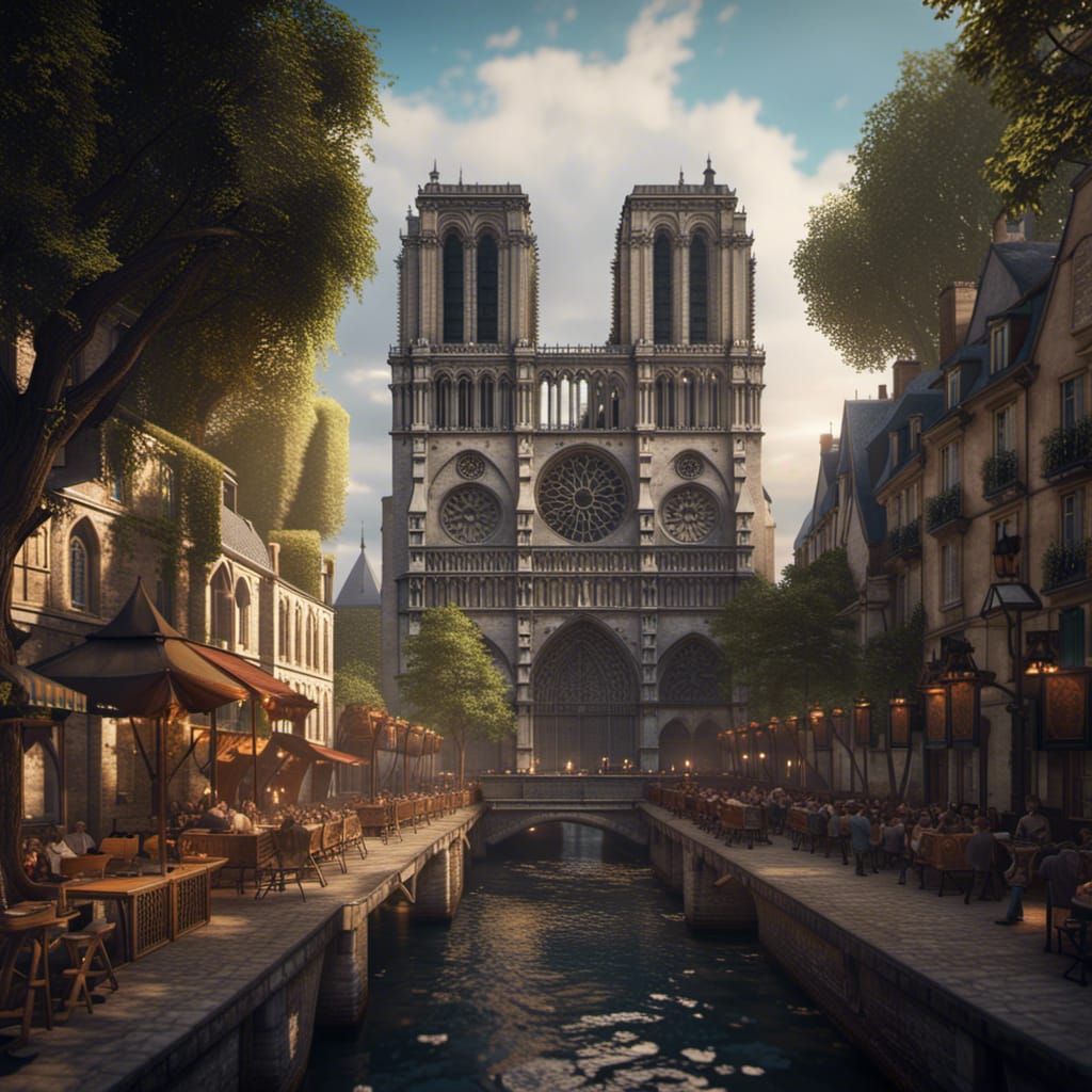 Medieval Notre Dame de Paris: Detailed Matte Painting