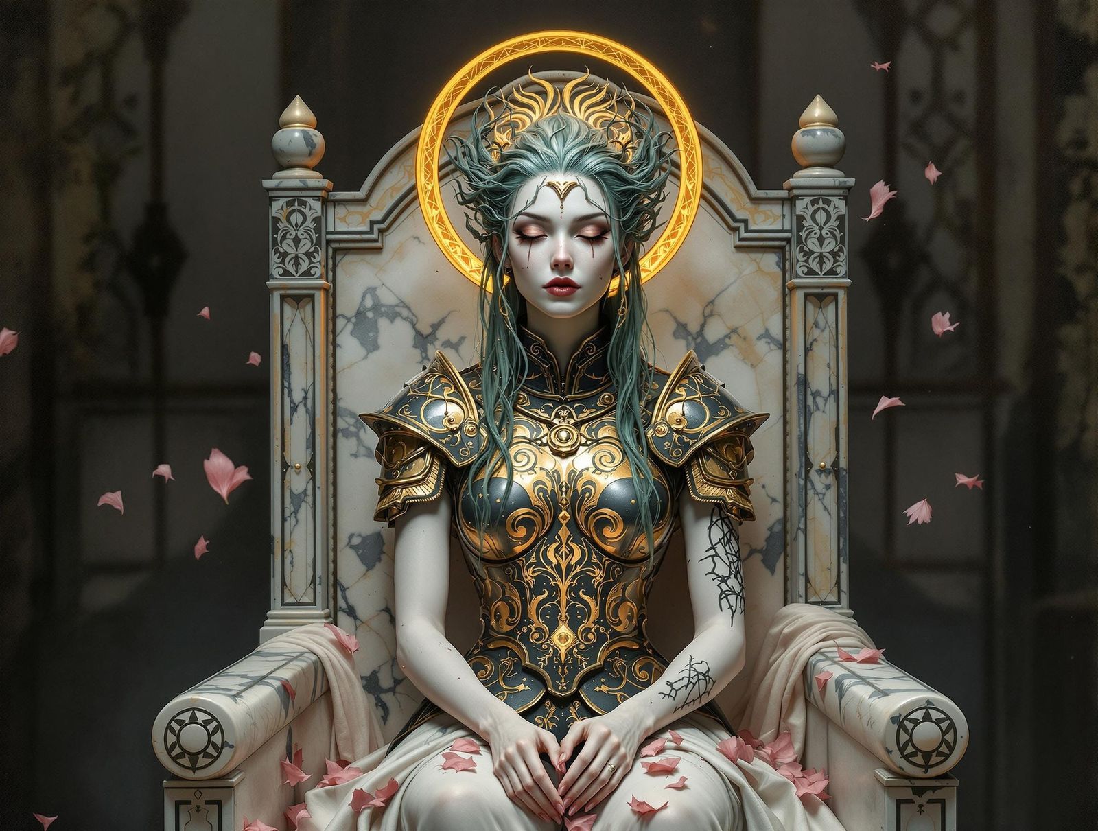 Cyberpunk Goddess Reigns with Radiant Majesty