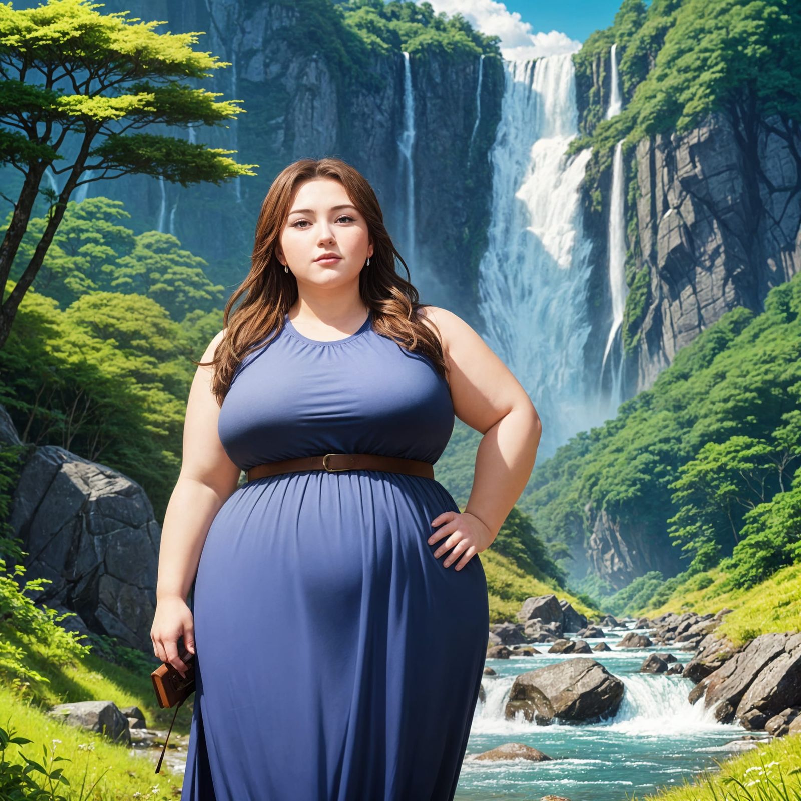 Vibrant Anime Goddess Surrounded by Nature's Splendor