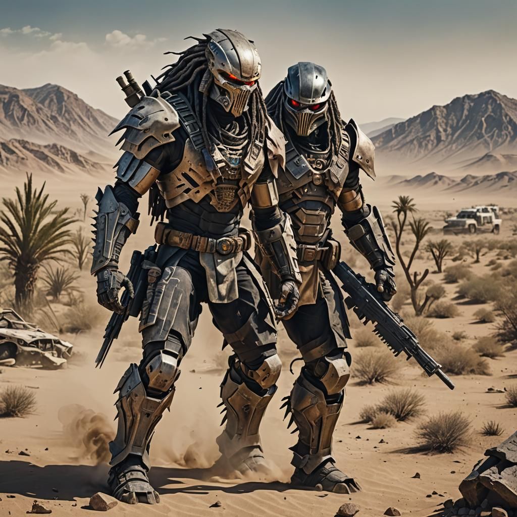 Post-Apocalyptic Predator-Shredder Hybrid in Desert