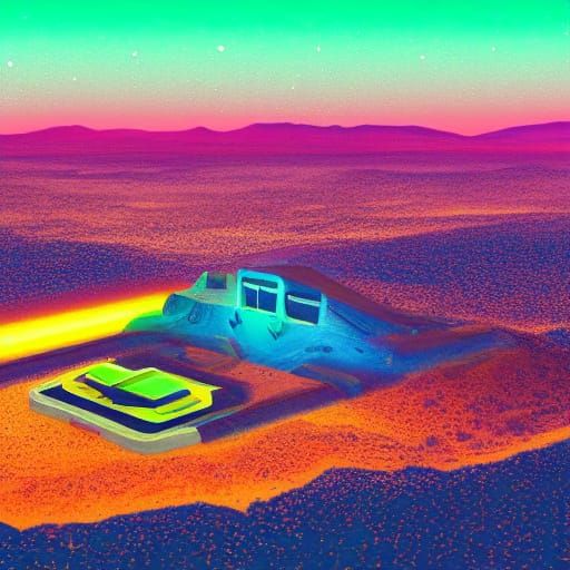 Surreal Desert Sky UFO in Vibrant Neon Lights