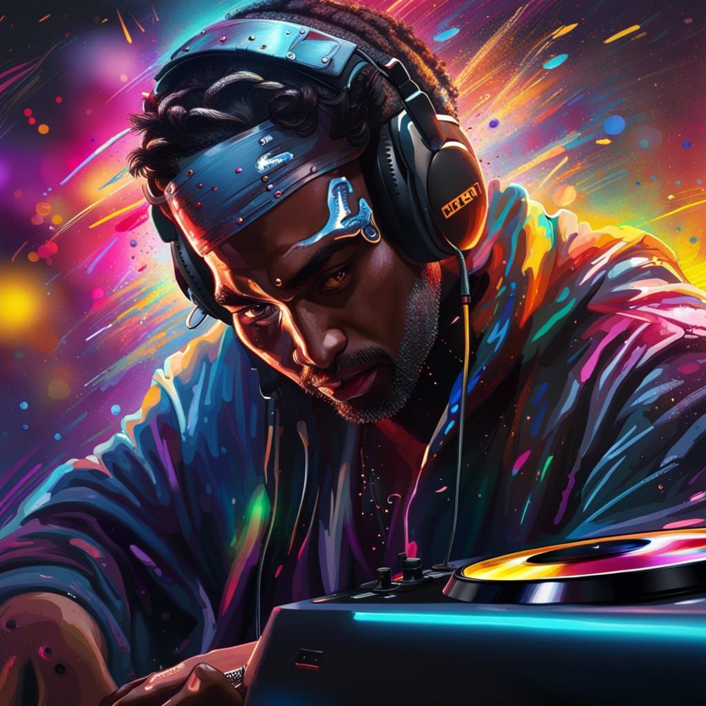 Hyperrealistic DJ in Colorful Splash Art Style