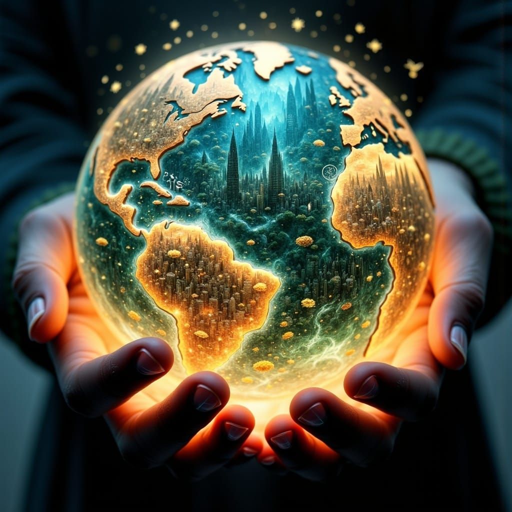 Luminous Earth Held Gently in Human Hands