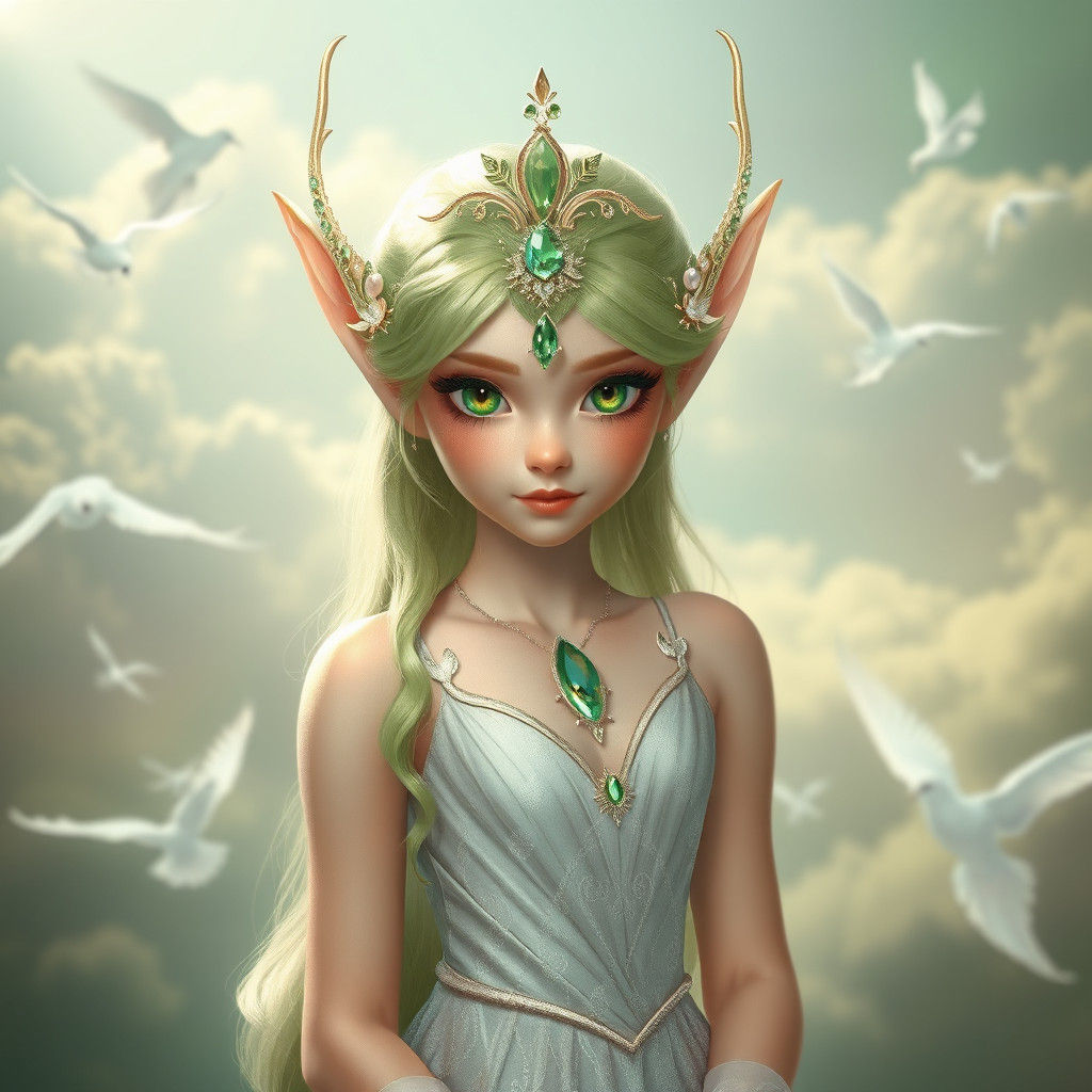 Radiant Elf Princess with Emerald Gemstone