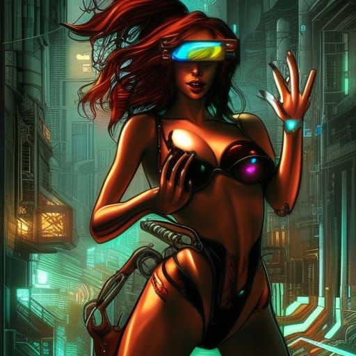 Cyberpunk Woman in Comic Book Art Style