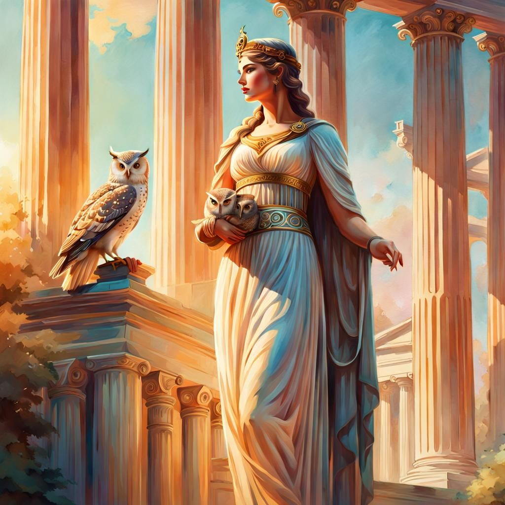 Athena, Goddess of Wisdom in Watercolor Style