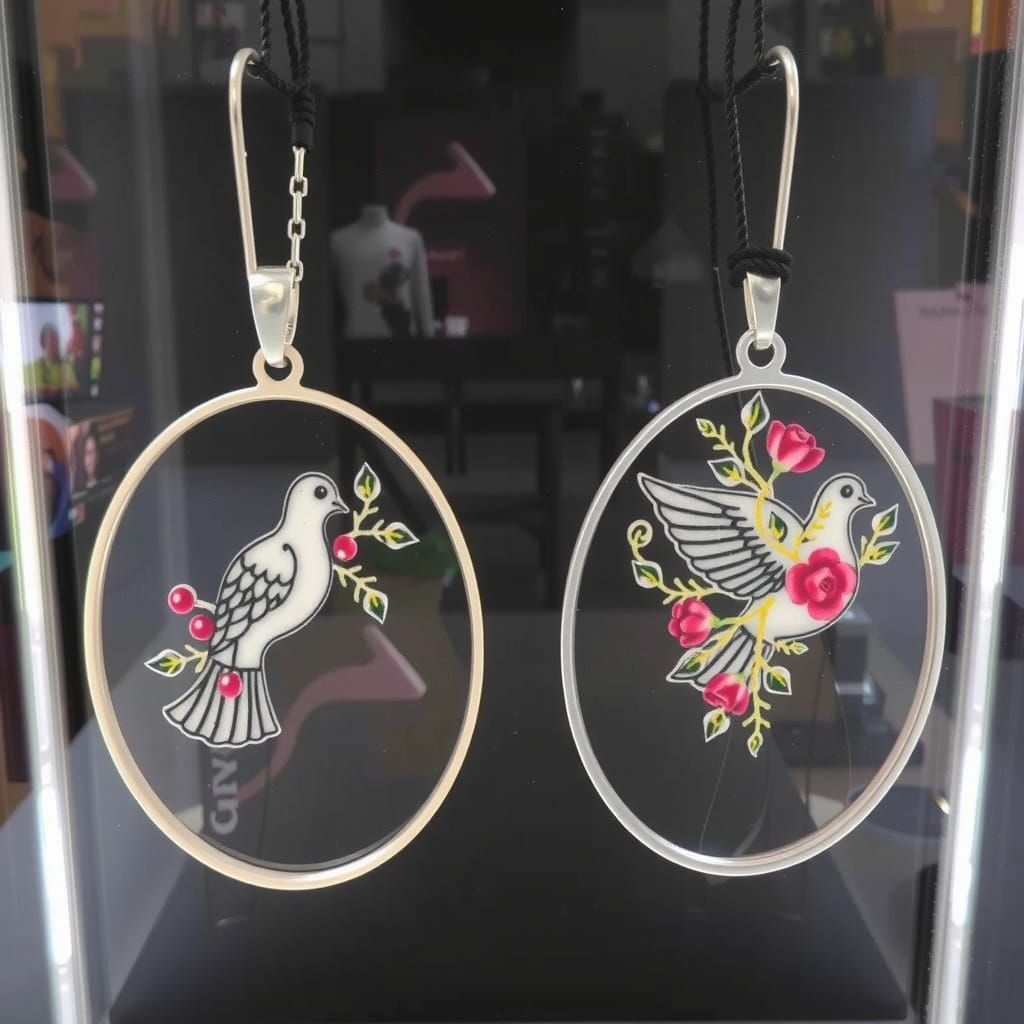 Dove Pendants with Berries and Flowers