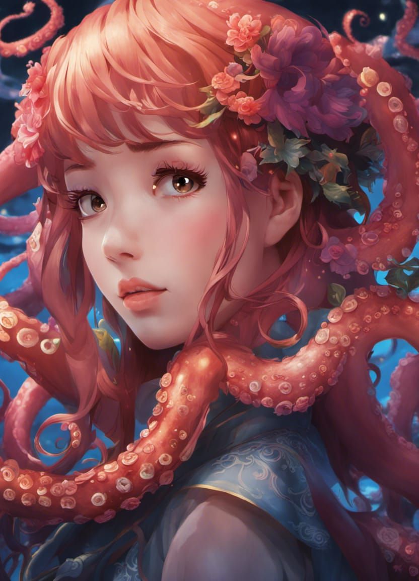 Anime Octopus Girl Glowing Masterpiece in 8K
