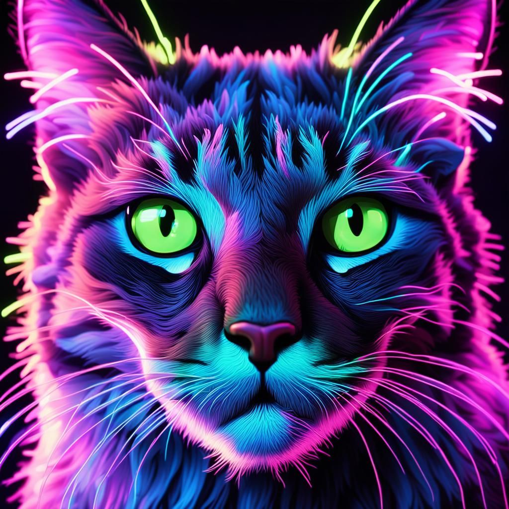 Neon Rave Cat in Contemporary Realism