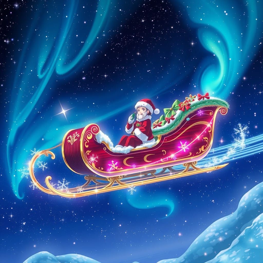 Majestic Starlight Christmas Sleigh in Anime Key Visual Styl...