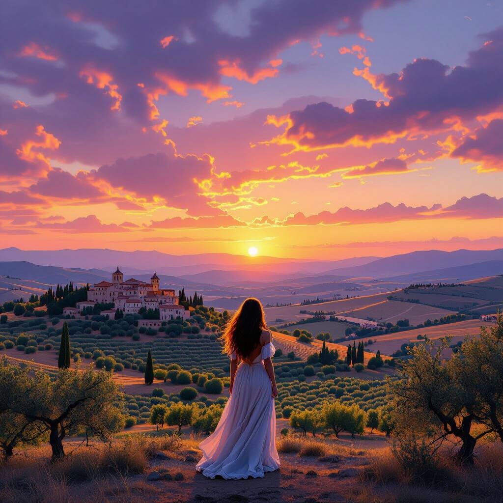 Breathtaking Spanish Countryside Sunset, Romantic Style