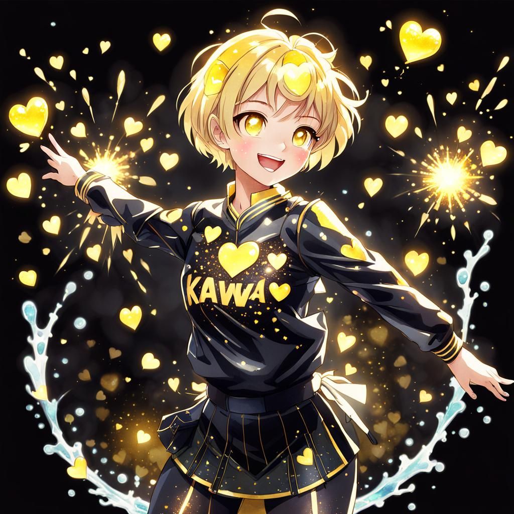 Joyful Anime Woman in Glittering School Uniform