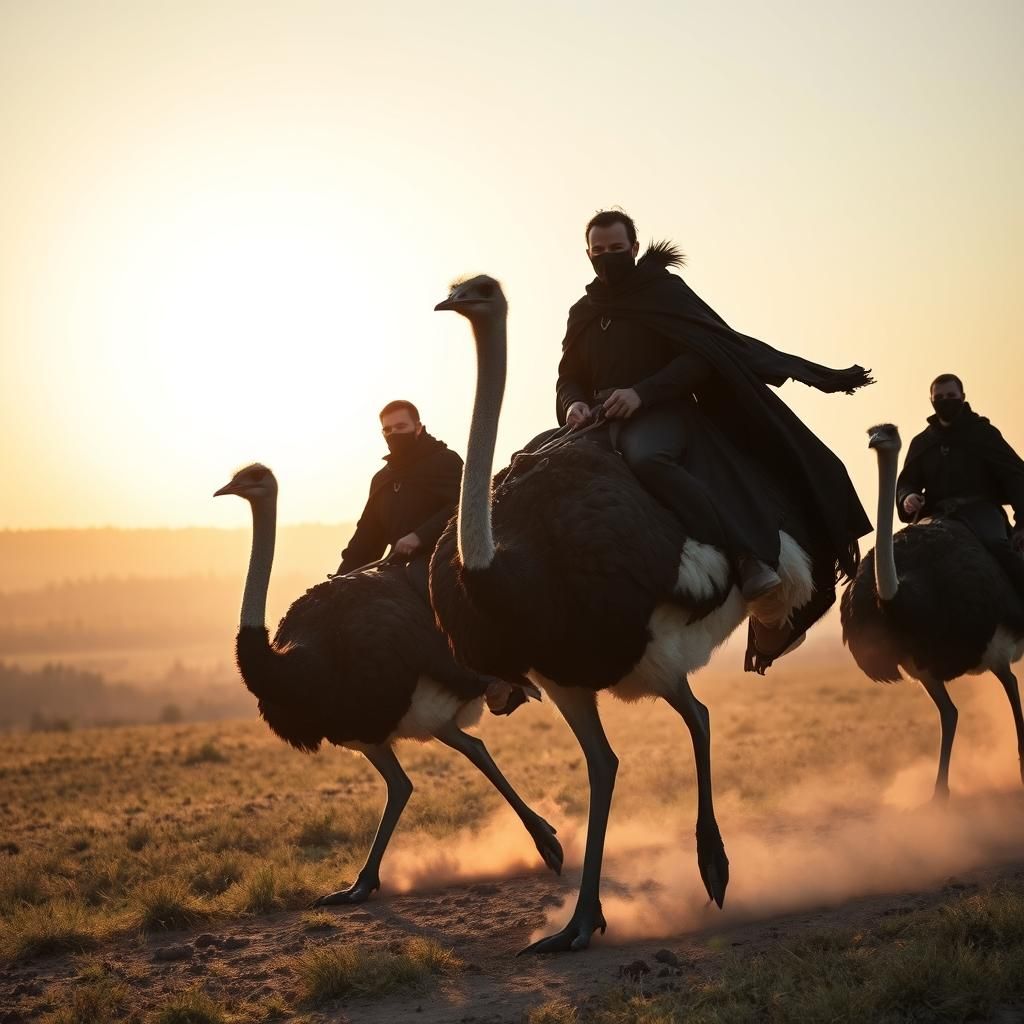 Fantasy Hero Leads Ostrich Riders at Dawn