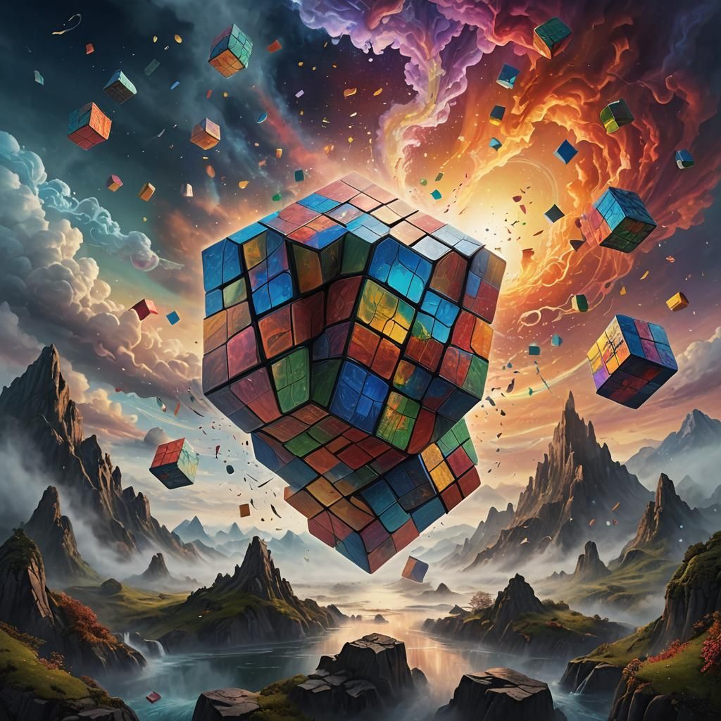 Rubik's Cube: Swirling Landscapes in Matte Painting Style