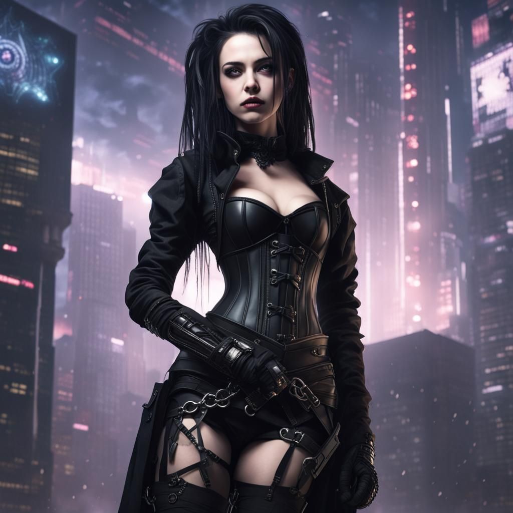 Goth Cyberpunk Lady with Rising Star