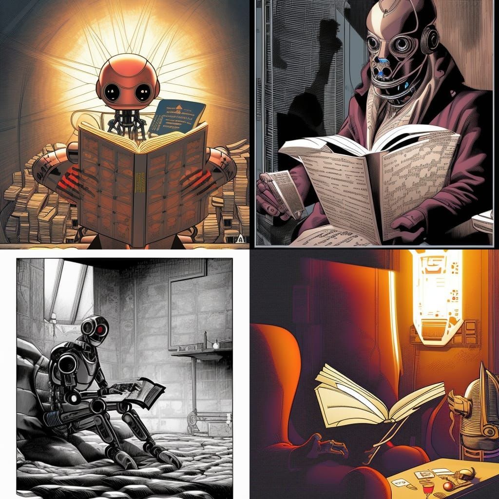 Robot Reads Macbeth in Comic Book Style