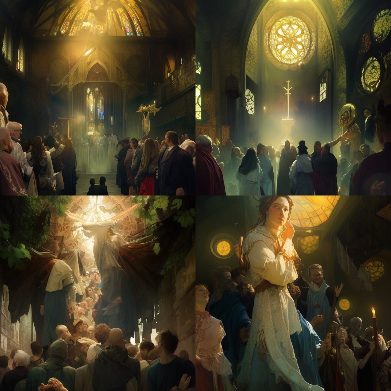 Church Fellowship Celebration in Matte Painting Style