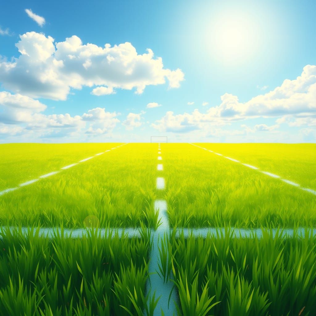 Impressionistic Football Field Under Sunny Sky