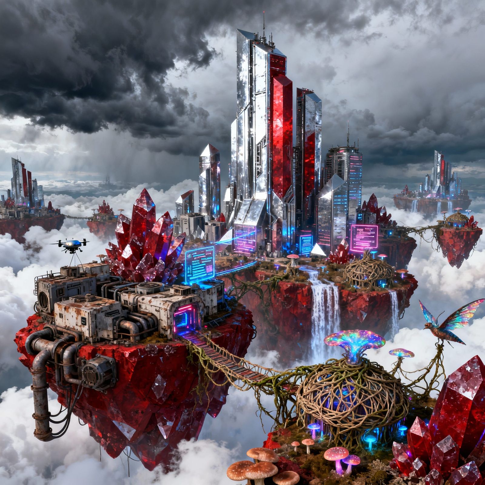 Fantastical Floating City of Pyrargyrite in Airbrush Style