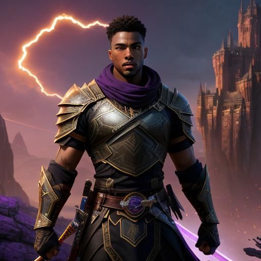 Warrior with Sword in Lightning Storm