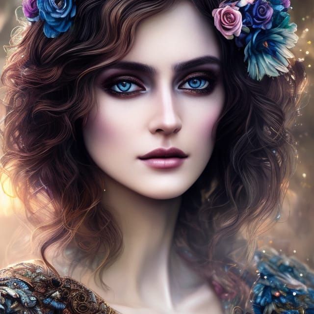 Hippie Girl Portrait in Fantasy Art Style