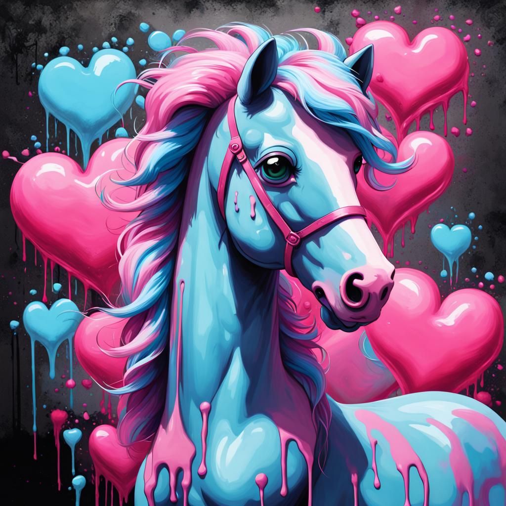 Colorful Graffiti Pony with Cotton Candy Hearts