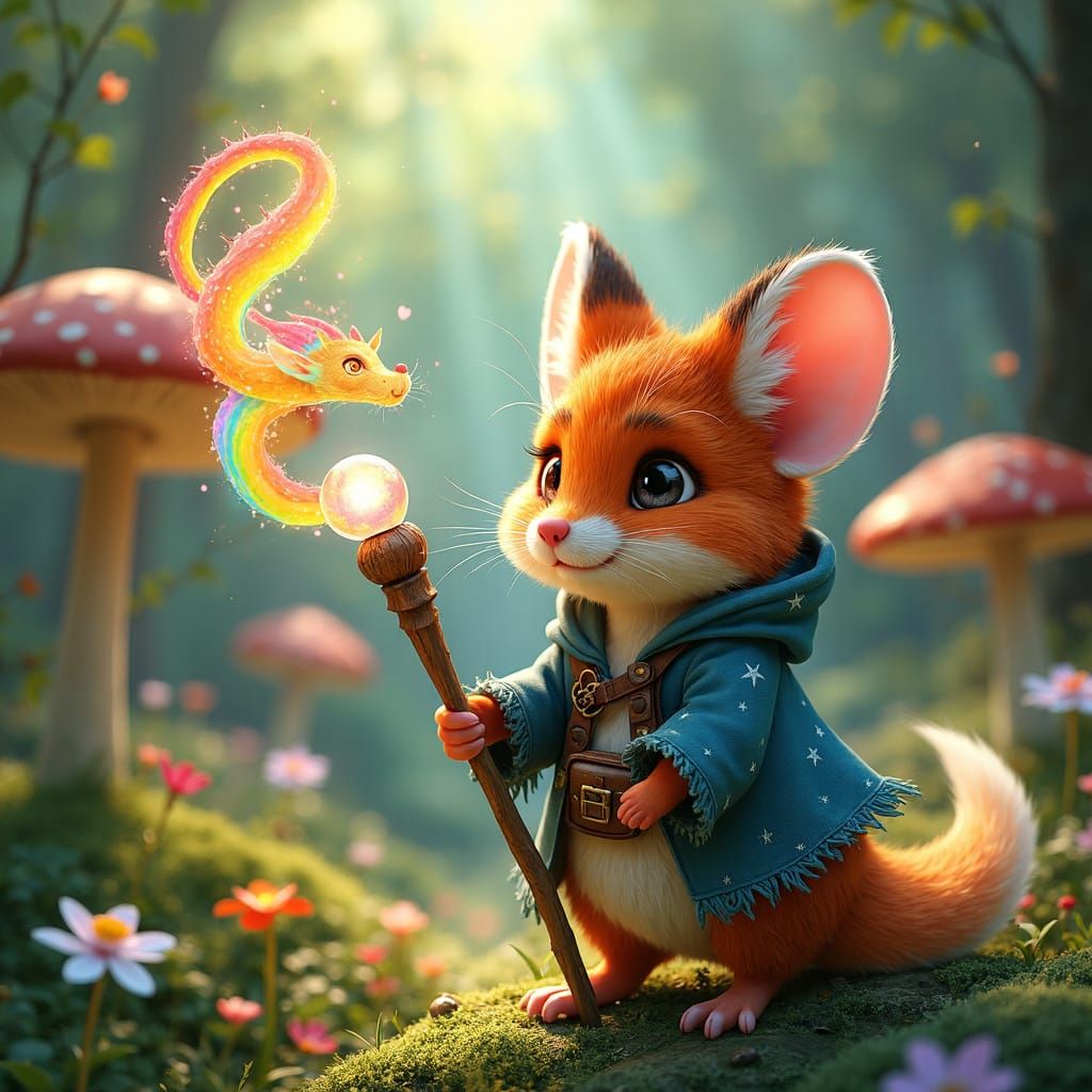 Red Fox Wizard Casting Rainbow Dragon Spell
