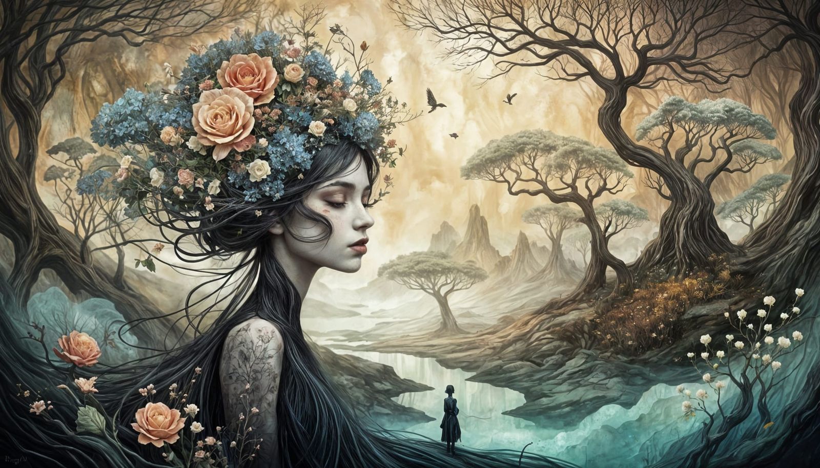 Ethereal Fantasy Realm in Dark, Textured Digital Art