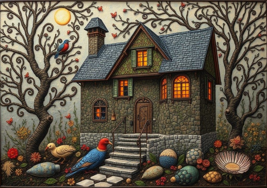 Intricate Home Illustration in Expressionist Style