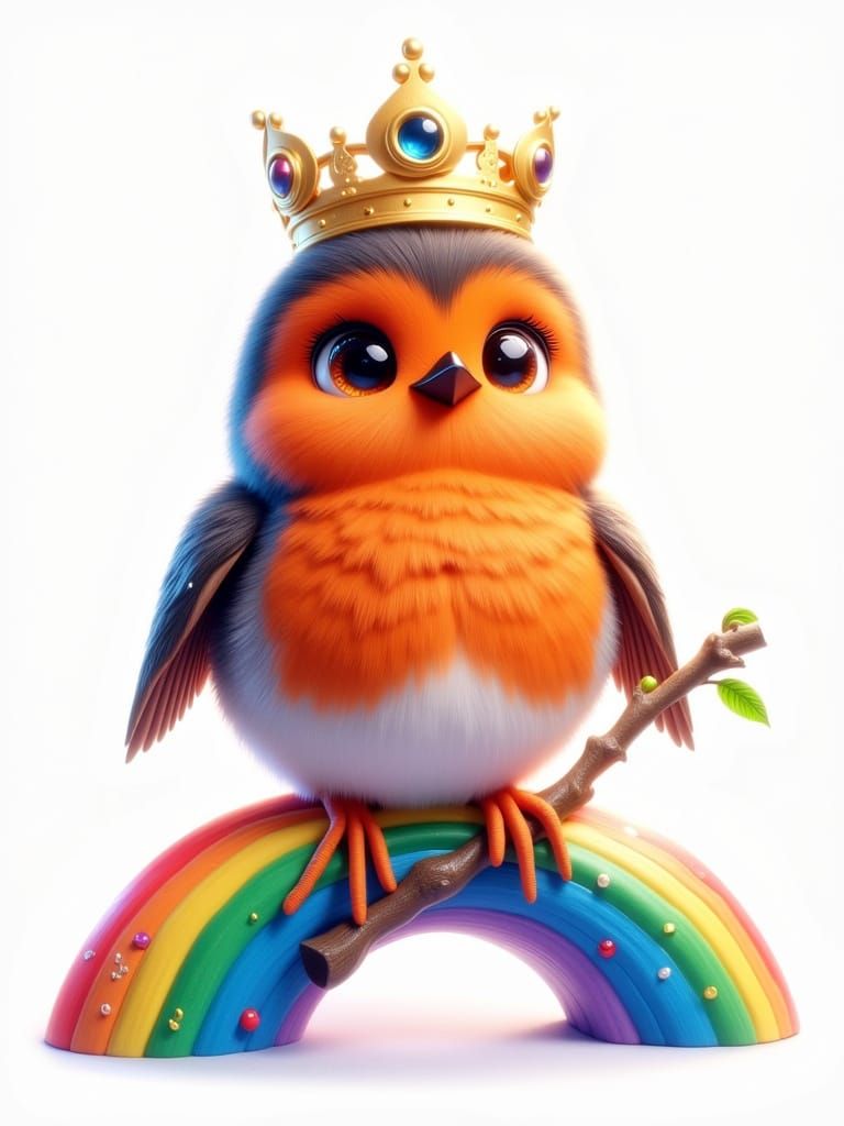3D Logo of a Robin with Rainbow Crown
