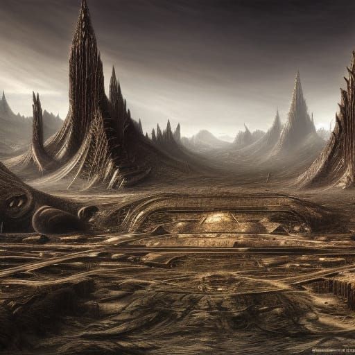 Surreal Alien Landscape Inspired by Biomechanical Art