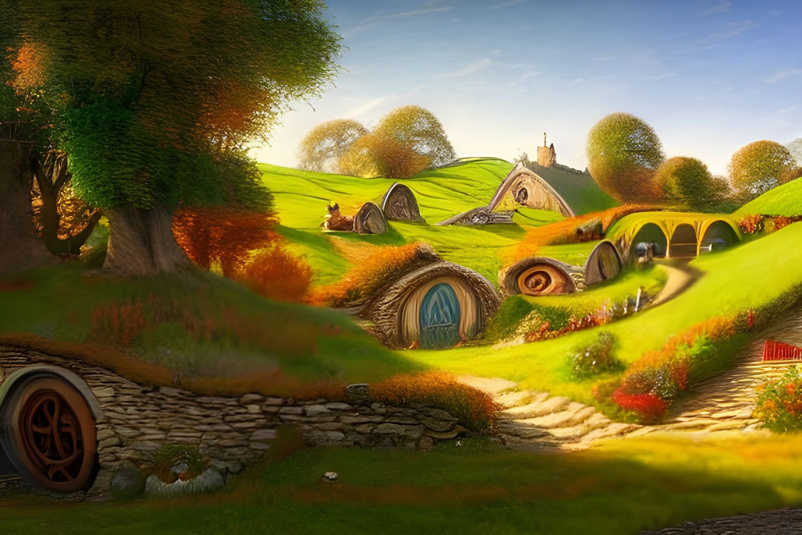 Hobbiton, The Shire in Autumn Colors, Hyperrealistic Digital...