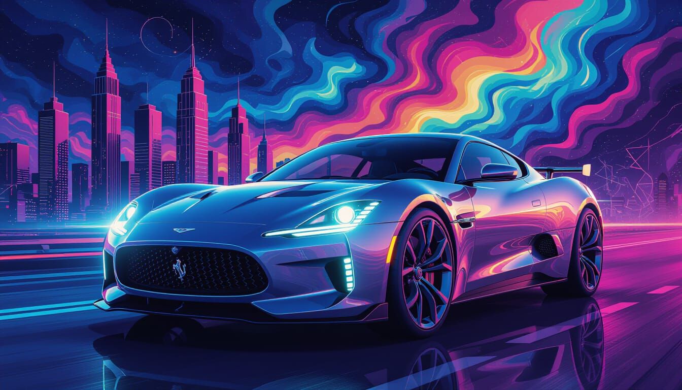 Futuristic Car as Whimsical Character in Pop Art Style