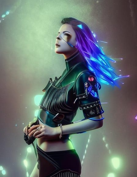 Futuristic Cyberpunk Bartender in Neon Cityscape