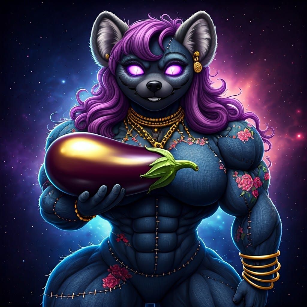Denim Hyena with Golden Eggplant, in Anime Style