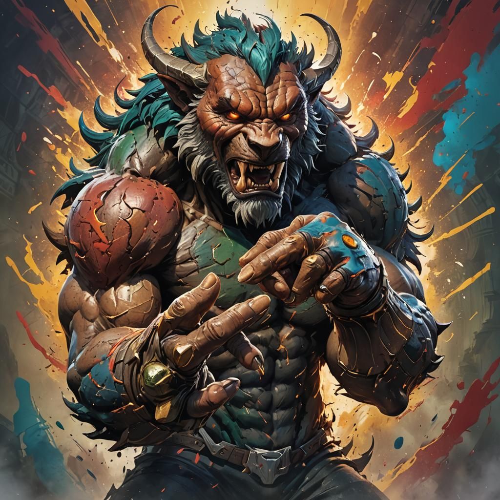 Hyperrealistic Great Beast Cracking Knuckles